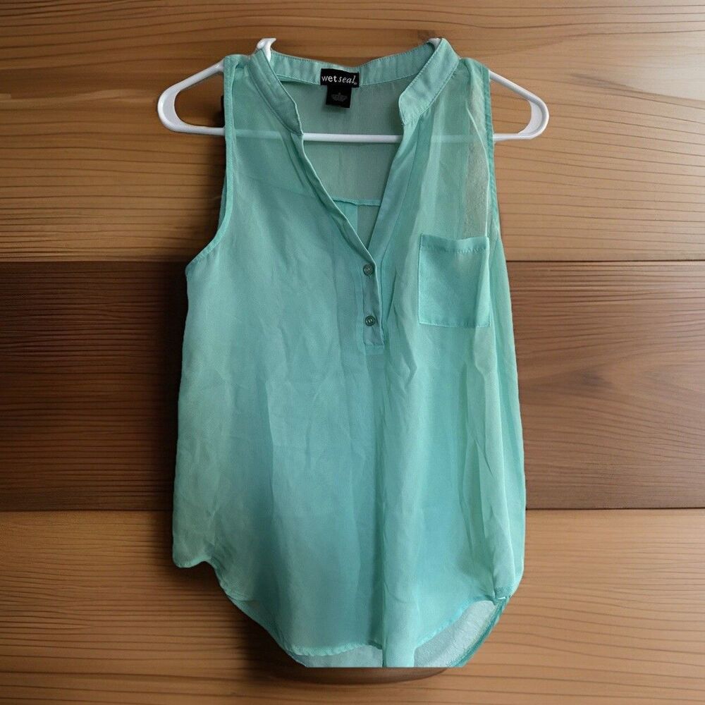 Wet Seal Sheer Pistachio Green‎ Womens Small Babydoll Top Romantic Dainty Y2K